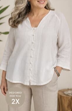 Toto n Ko 100% Linen Tunic Top White Asian Button Front Lagenlook Womens Size 2x